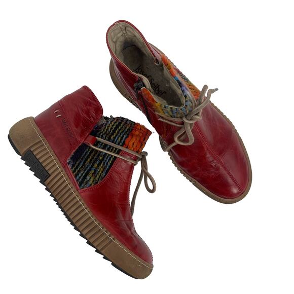 JOSEF SEIBEL Boots Size 36 (US 6) Maren 18 Bootie Leather Red Yarn Ankle Boho - Picture 1 of 14